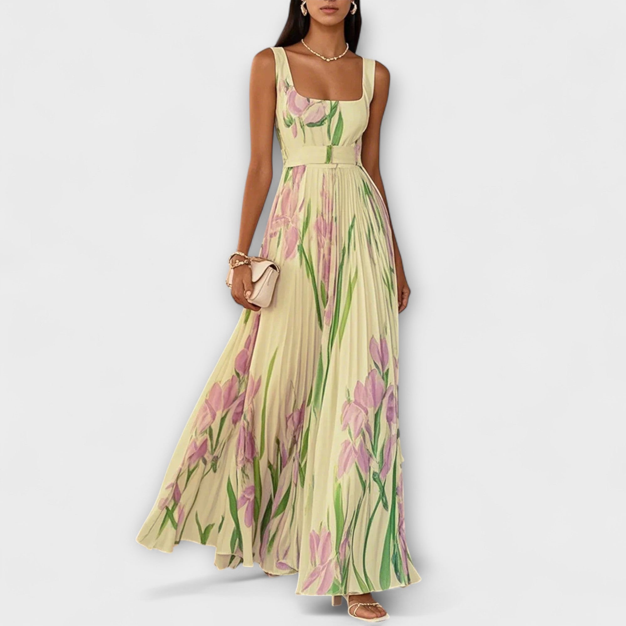 Penelope™ | Vestido Maxi em Chiffon com Flores Dobradas - Ines Braga