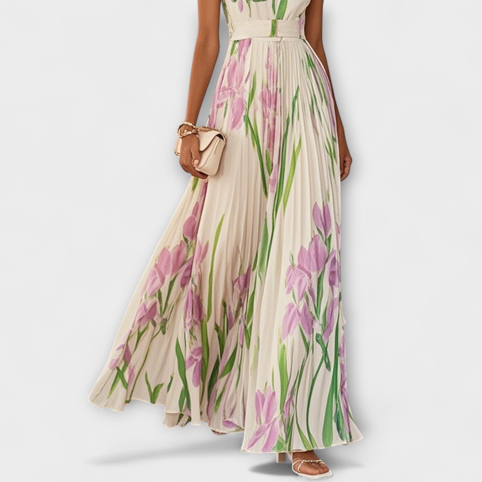 Penelope™ | Vestido Maxi em Chiffon com Flores Dobradas - Ines Braga