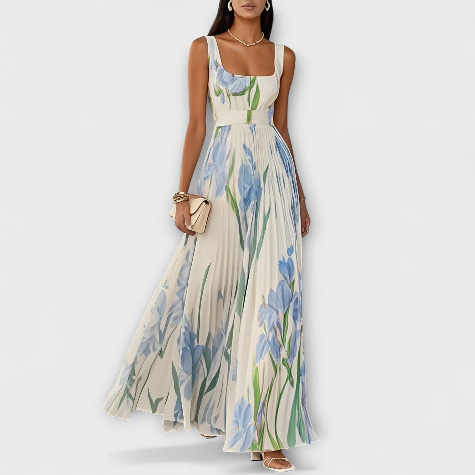 Penelope™ | Vestido Maxi em Chiffon com Flores Dobradas - Ines Braga