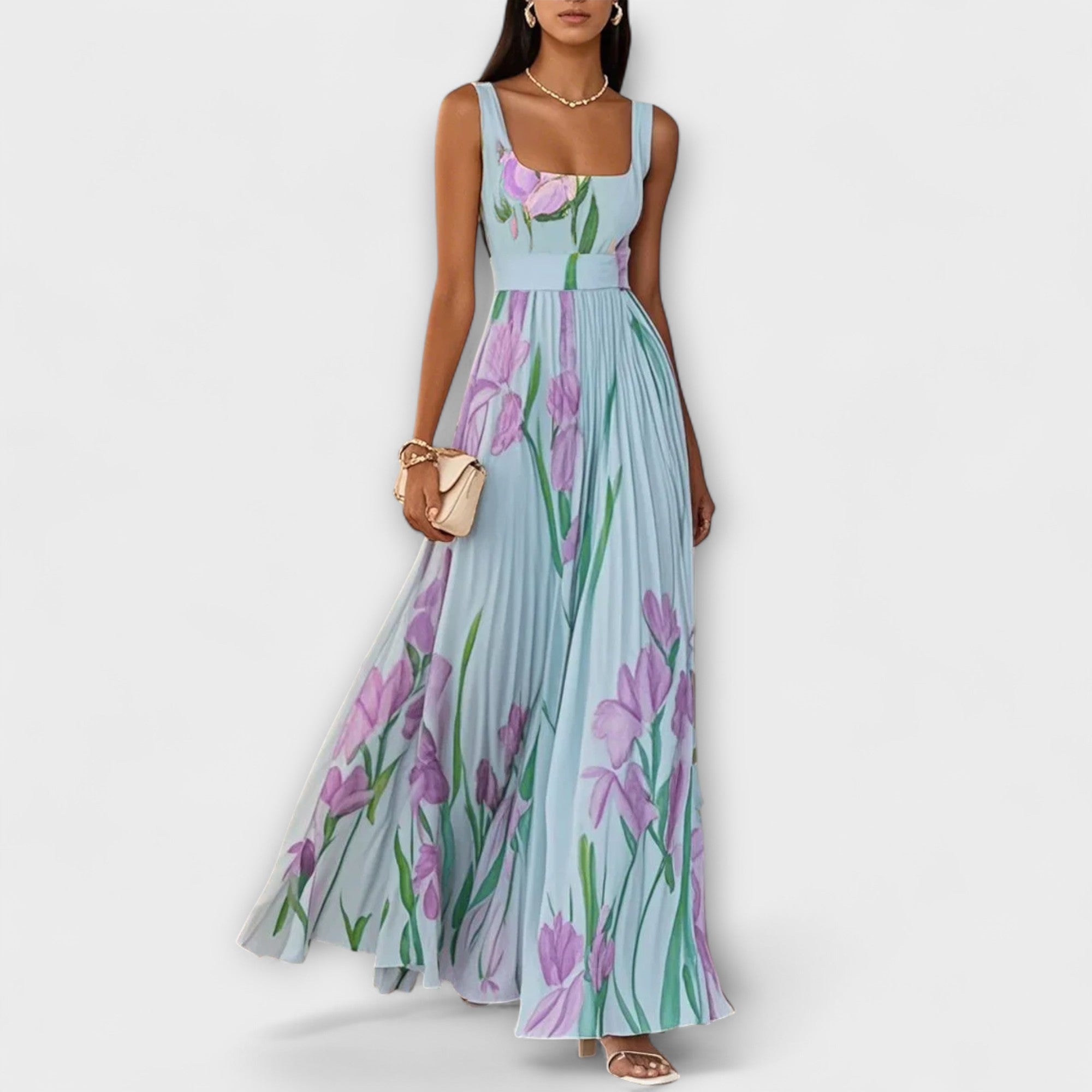 Penelope™ | Vestido Maxi em Chiffon com Flores Dobradas - Ines Braga