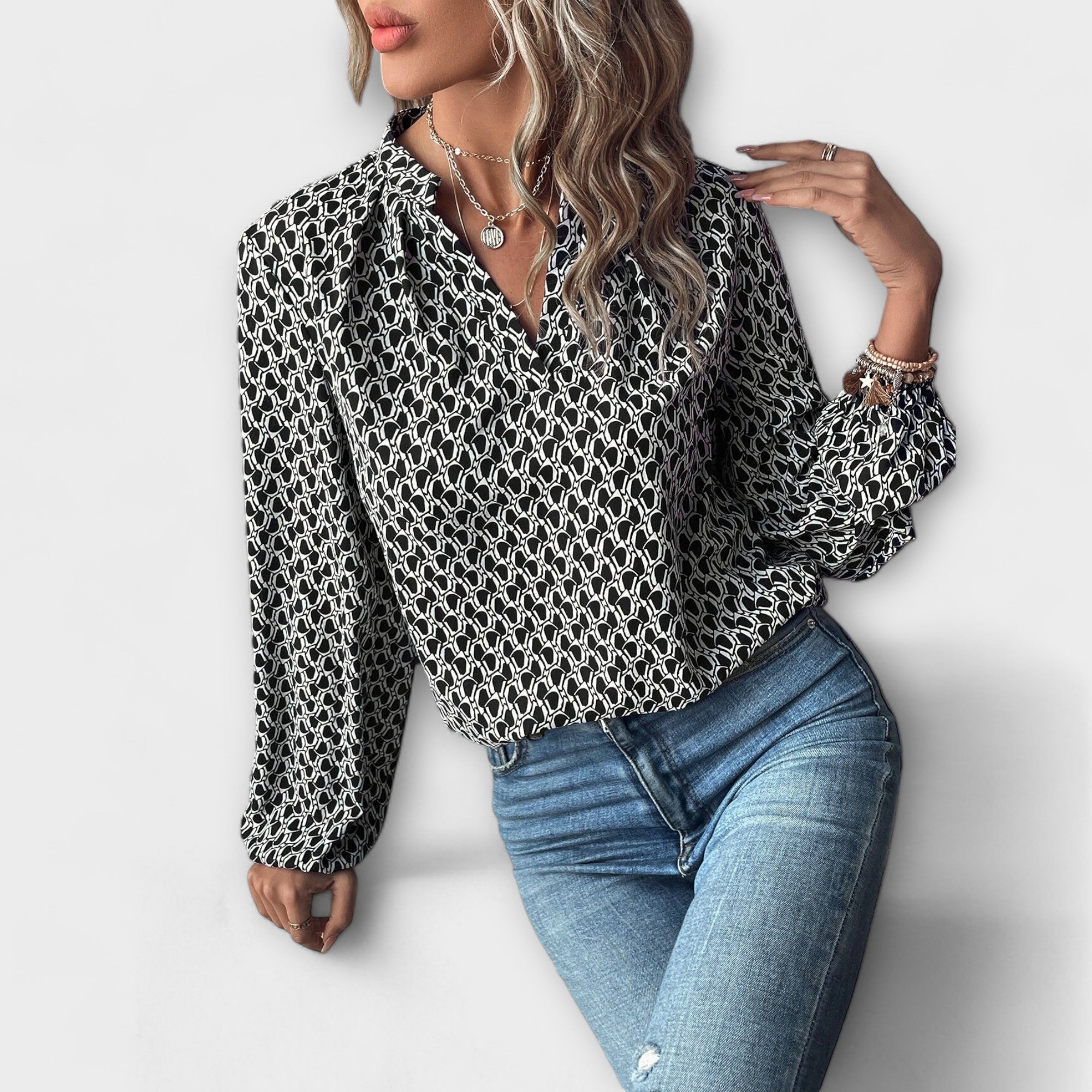 Relaxiva - Blusa com Padrão e Mangas Elegantes - Ines Braga