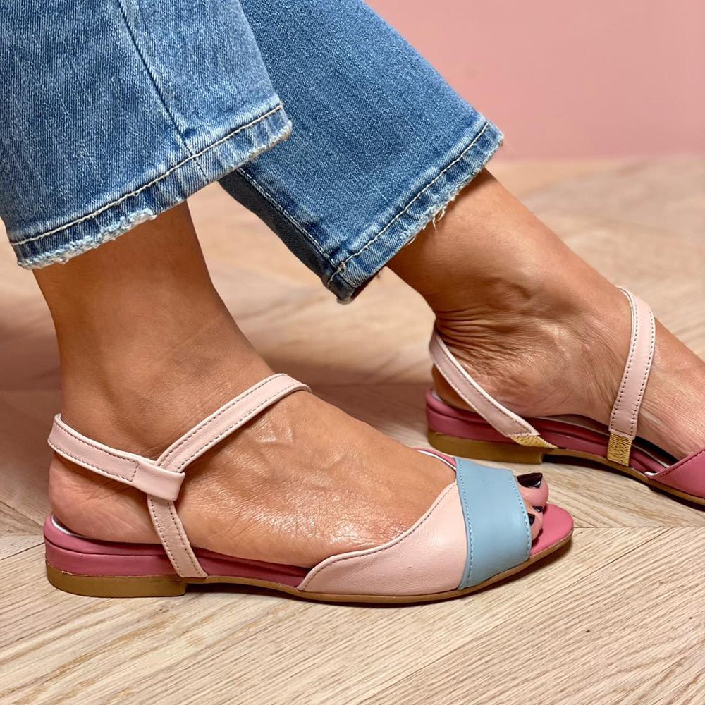 Roselina | Asymmetrische rosa Sandalen im Color - Block - Stil - Ines Braga