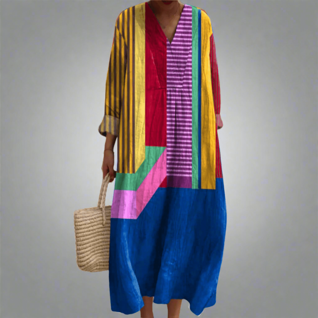 Rute™ | Vestido maxi leve com design em blocos de cor - Ines Braga