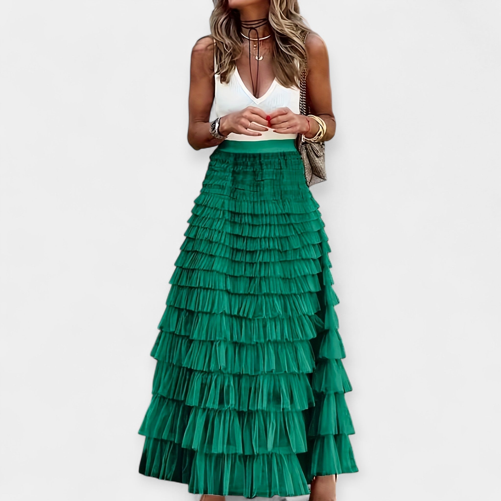 Saia Boho com Acabamento de Cetim de Malha Aberta - Ines Braga