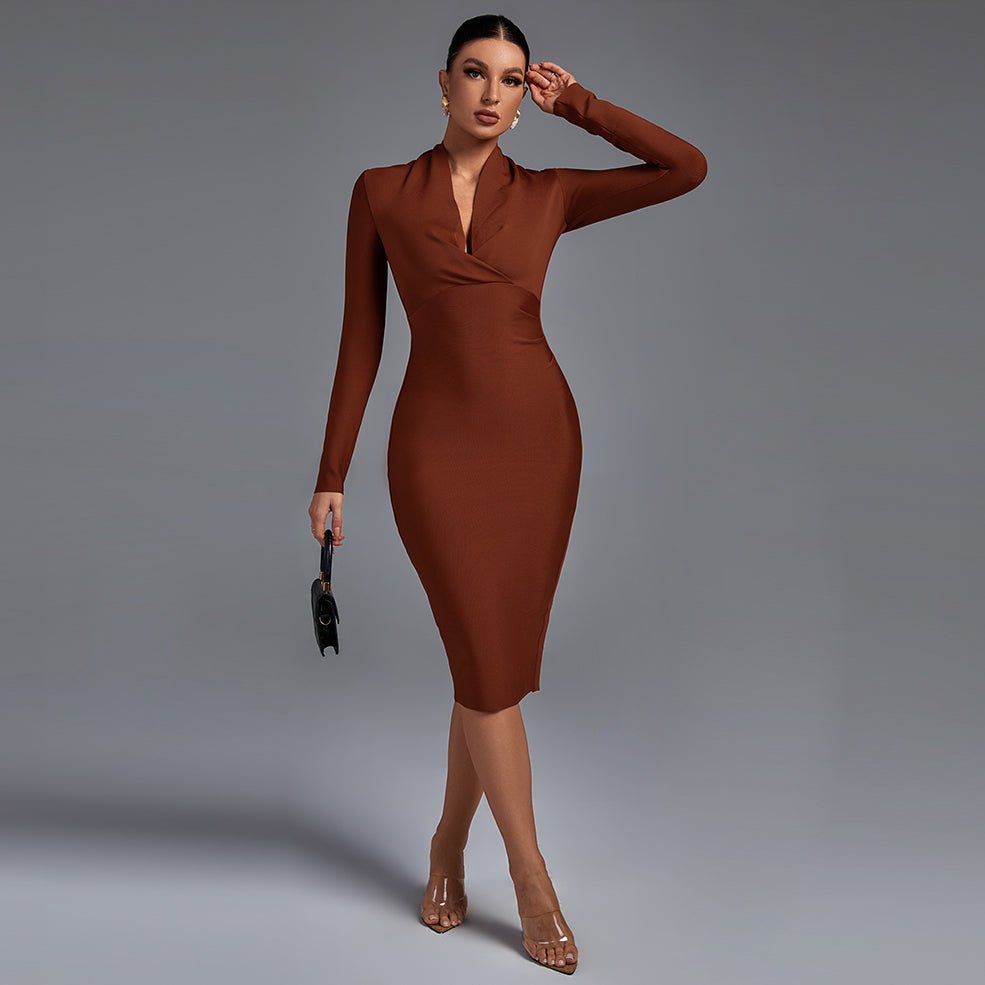 Samara | Vestido de Manga Comprida com Decote em V - Ines Braga