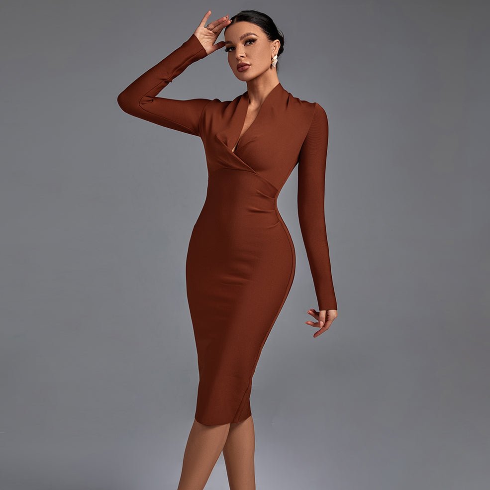 Samara | Vestido de Manga Comprida com Decote em V - Ines Braga