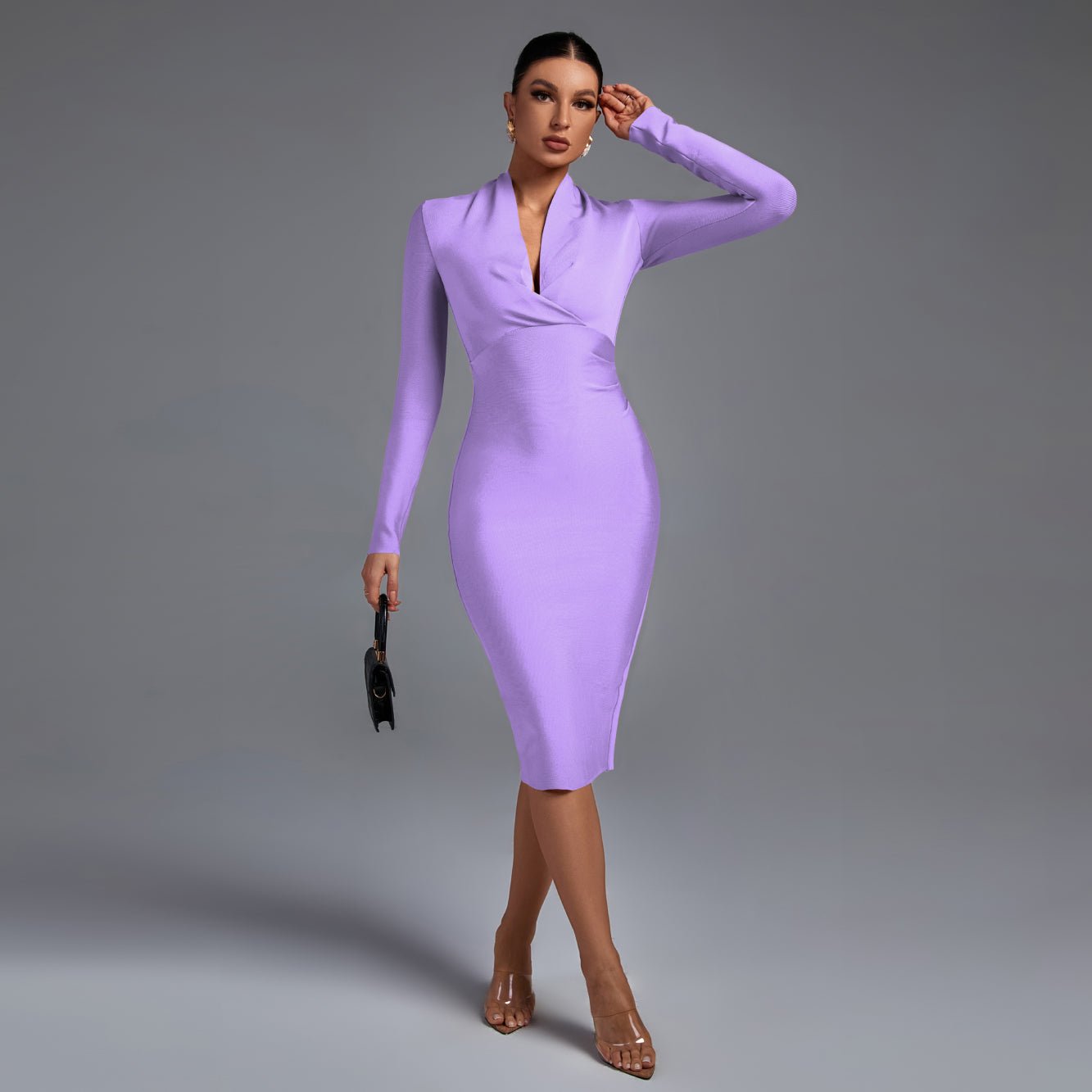 Samara | Vestido de Manga Comprida com Decote em V - Ines Braga