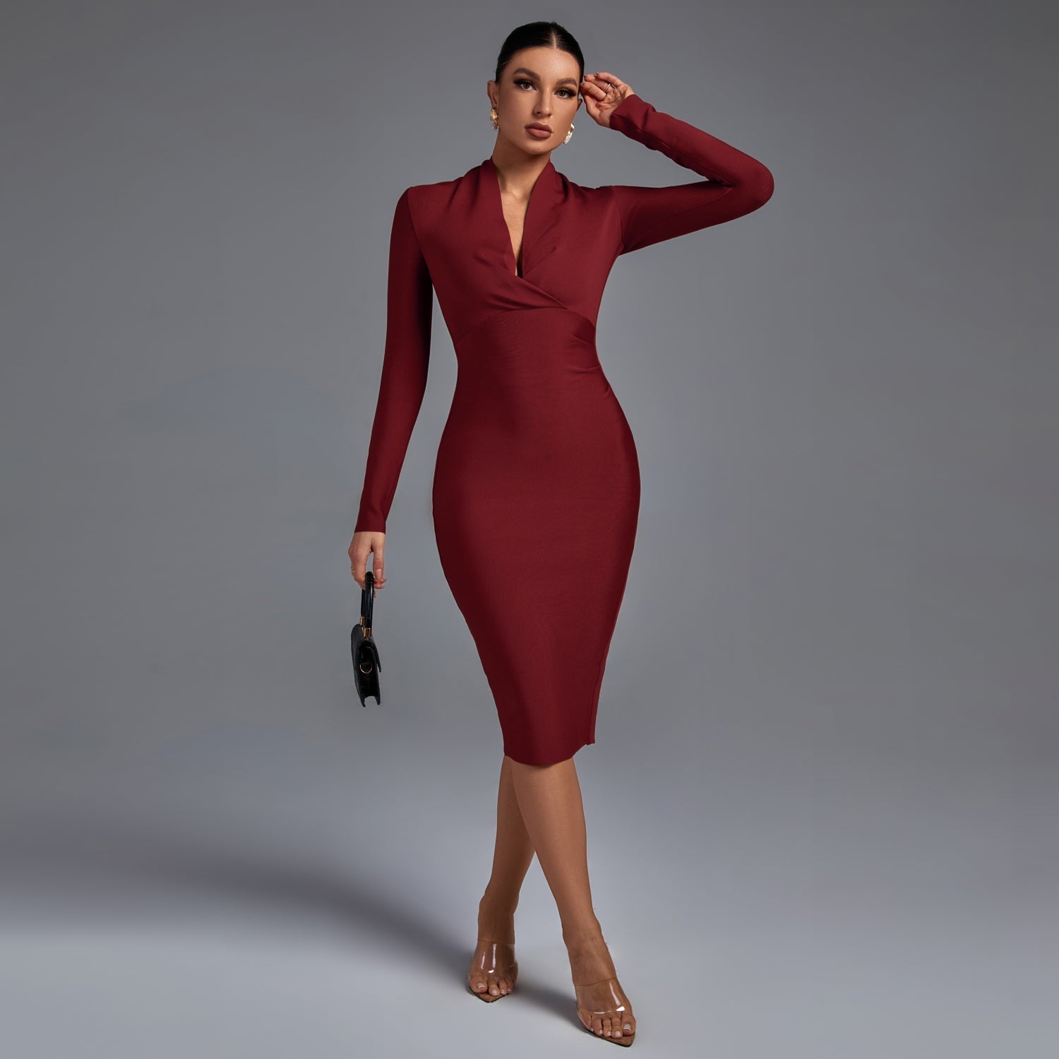 Samara | Vestido de Manga Comprida com Decote em V - Ines Braga