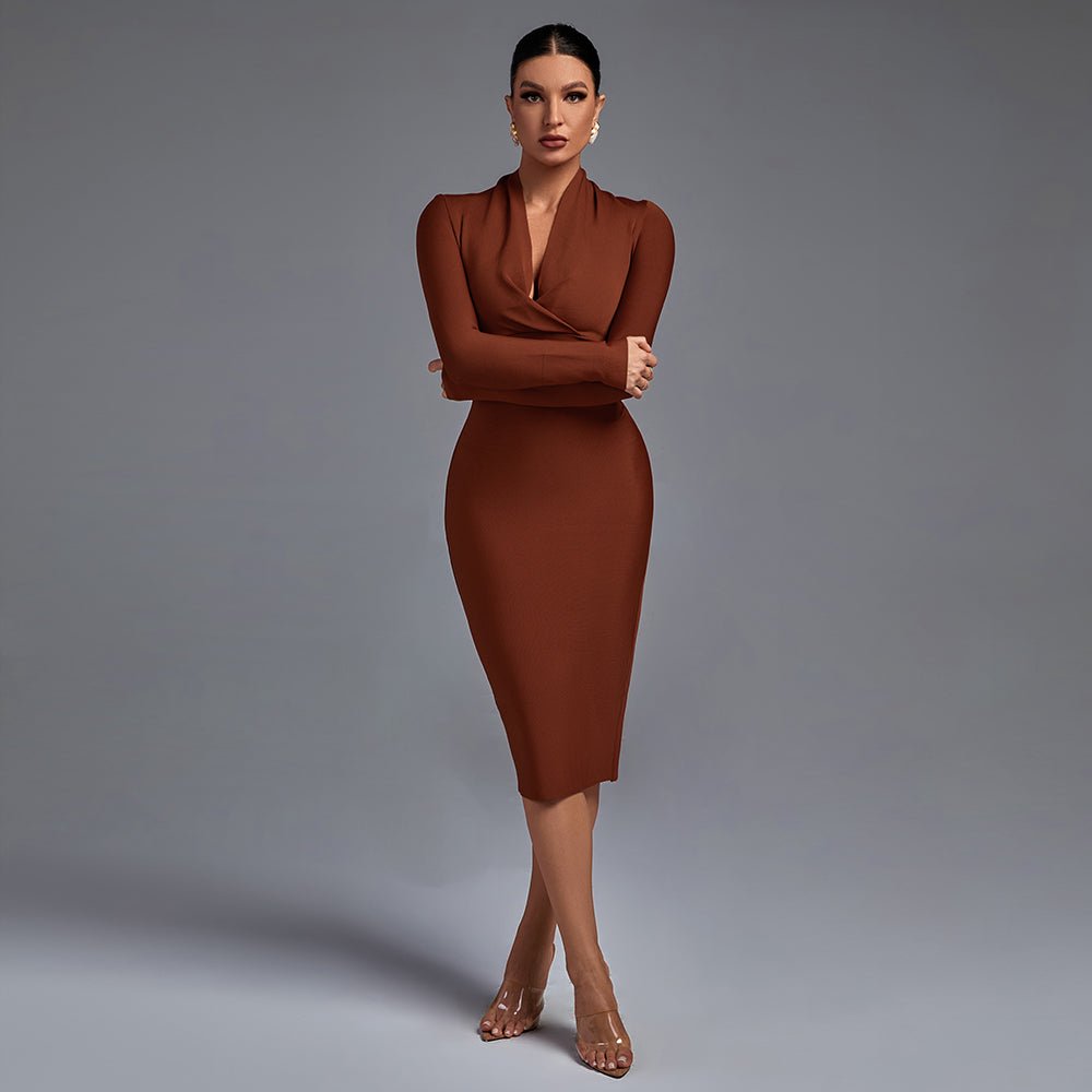 Samara | Vestido de Manga Comprida com Decote em V - Ines Braga
