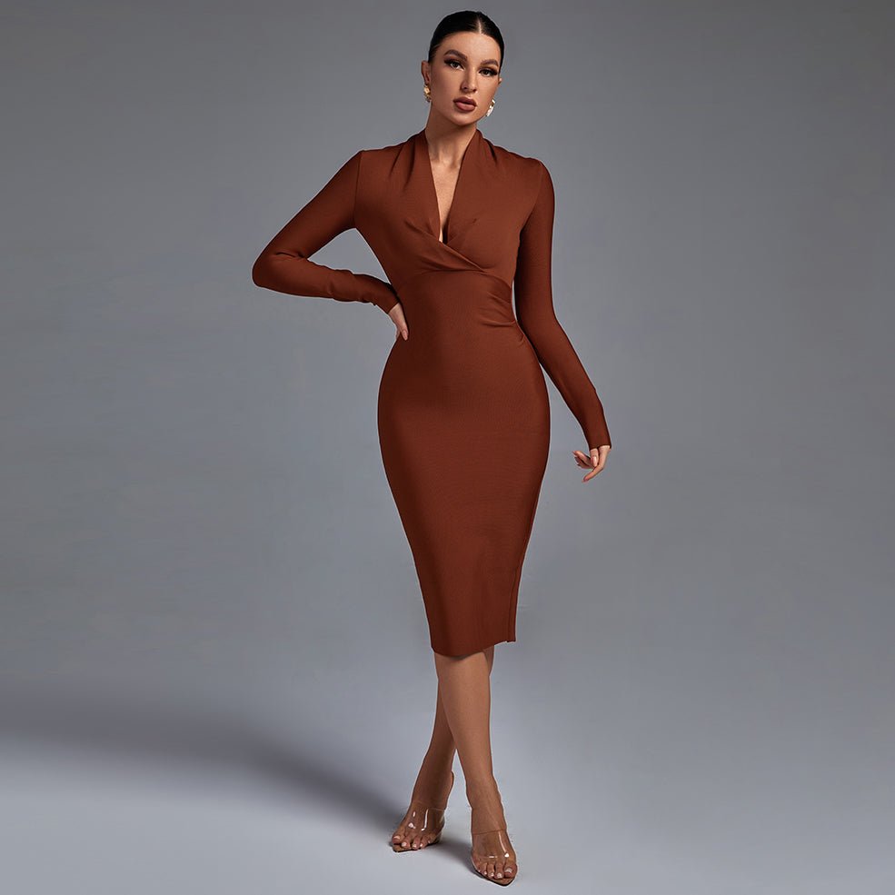 Samara | Vestido de Manga Comprida com Decote em V - Ines Braga