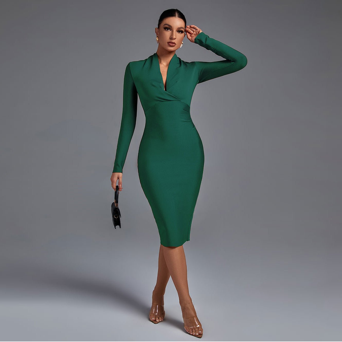 Samara | Vestido de Manga Comprida com Decote em V - Ines Braga