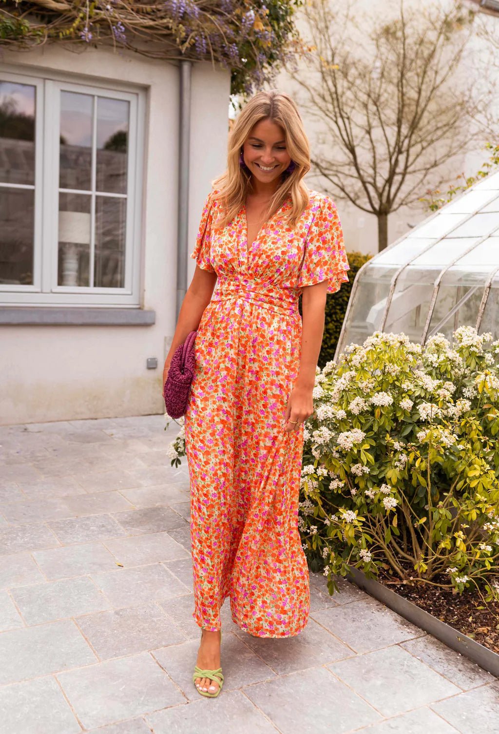 Sandra | Vestido maxi elegante com decote em V - Ines Braga