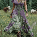 Serena™ | Vestido Maxi Curto Floral Lavanda com Toque Sofisticado - Ines Braga