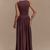 Sharon |Vestido midi em malha de esparguete - Castanho cacau - Ines Braga