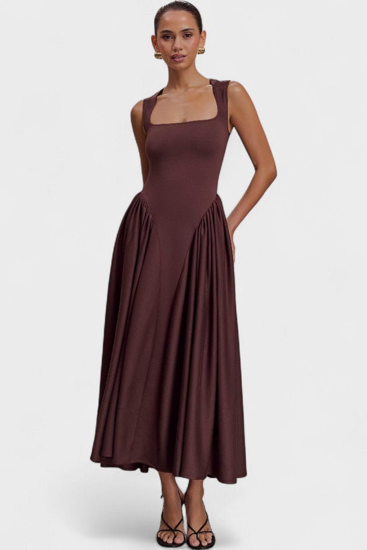 Sharon |Vestido midi em malha de esparguete - Castanho cacau - Ines Braga