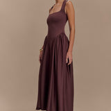 Sharon |Vestido midi em malha de esparguete - Castanho cacau - Ines Braga