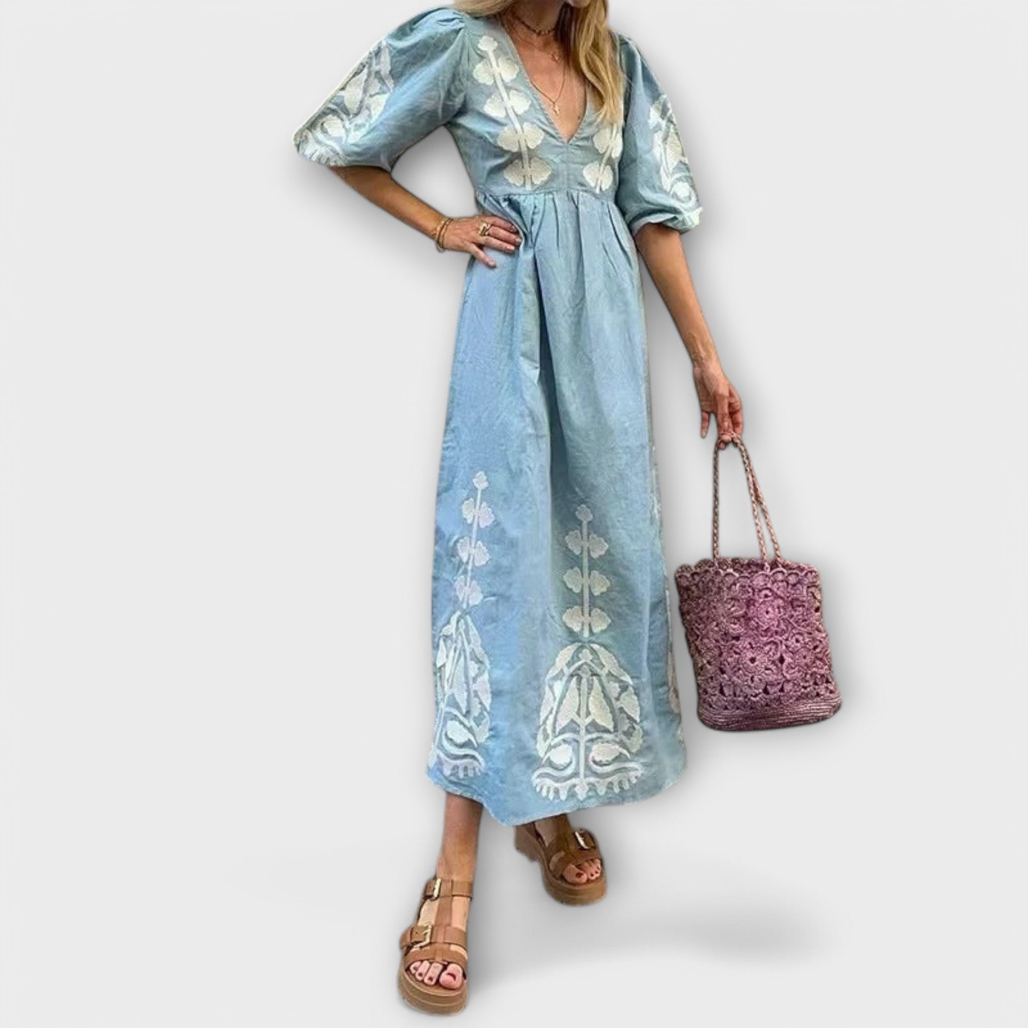 Sílvia - Vestido Estampado de Linho para uma Elegância sem Esforço - Ines Braga