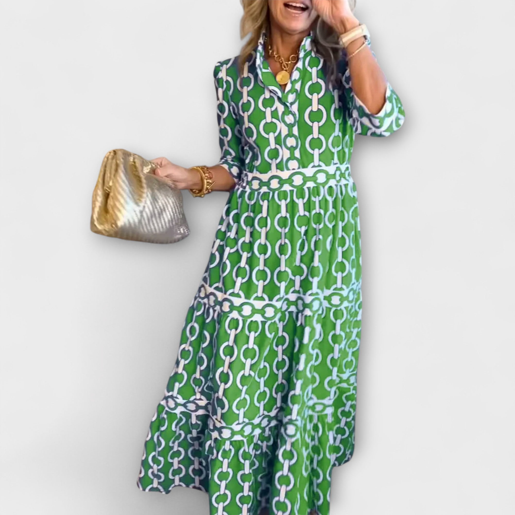 Sophia – Vestido Midi com Detalhes de Correntes - Ines Braga