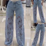 Calças de Ganga Patchwork com Renda Boho