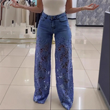 Calças de Ganga Patchwork com Renda Boho