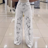 Calças de Ganga Patchwork com Renda Boho