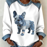 Carla - Moletom feminino com patchwork em jeans no estilo bulldog francês