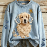 Francisca - Sweat feminino de manga comprida com estampa animal patchwork em estilo retrô, para um conforto casual.