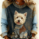 Leonor - Moletom feminino confortável com patchwork em estilo retrô e estampa animal.