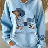 Sofia - Moletom jeans Jamnik com aplique de cachorro