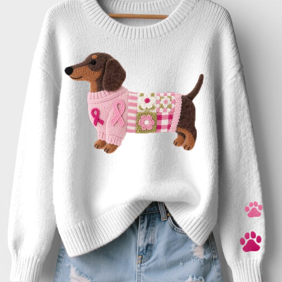 Irene | Suéter de tricô com dachshund de feltro em lã