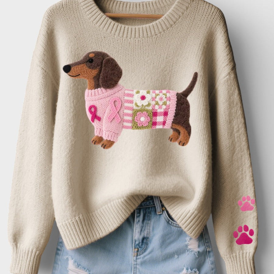 Irene | Suéter de tricô com dachshund de feltro em lã