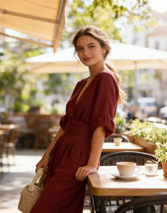 Daniela – Macacão elegante com decote em V e perna larga