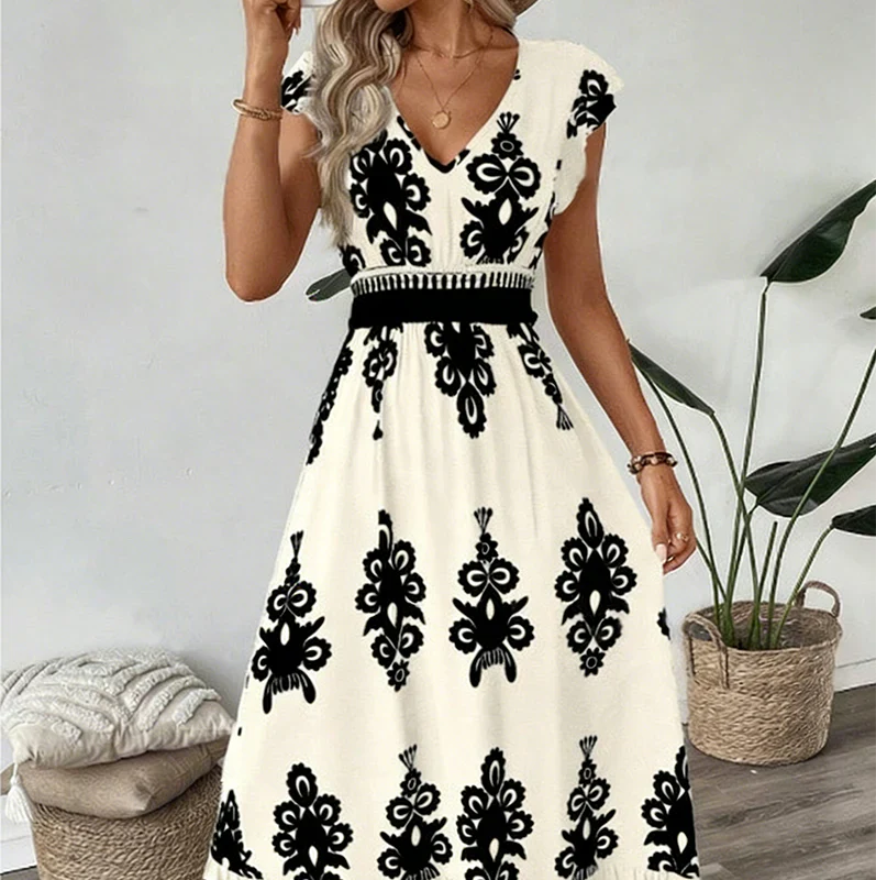 Candela – Vestido maxi barroco com decote em V