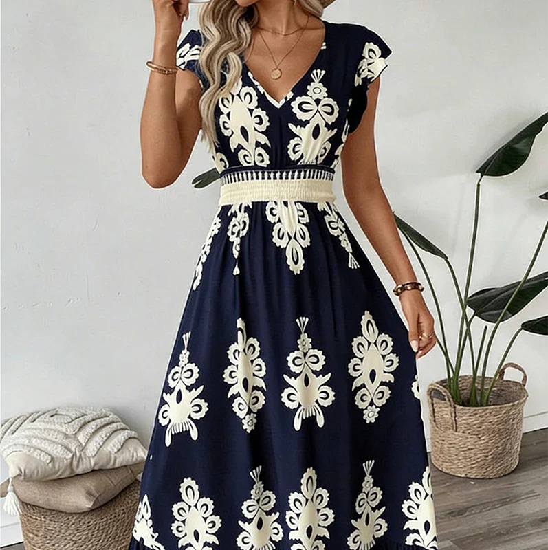 Candela – Vestido maxi barroco com decote em V