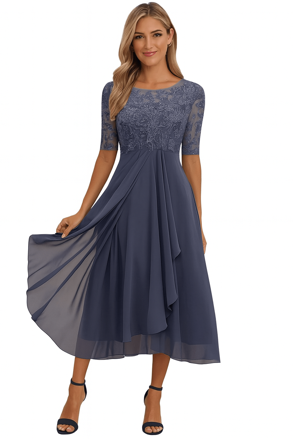 Valentina | Vestido Renda, Manga 3/4 - Ines Braga