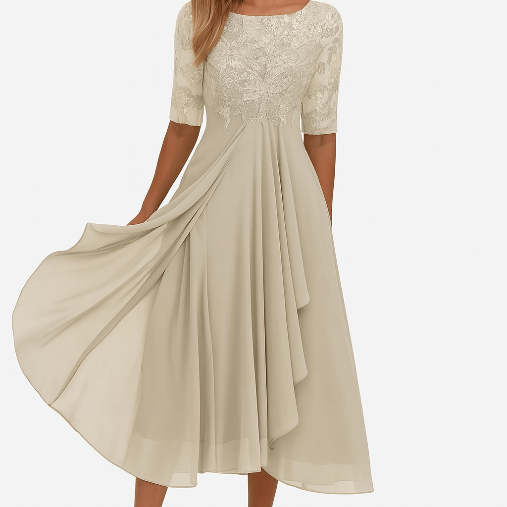 Valentina | Vestido Renda, Manga 3/4 - Ines Braga