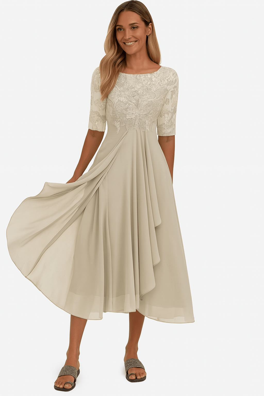 Valentina | Vestido Renda, Manga 3/4 - Ines Braga