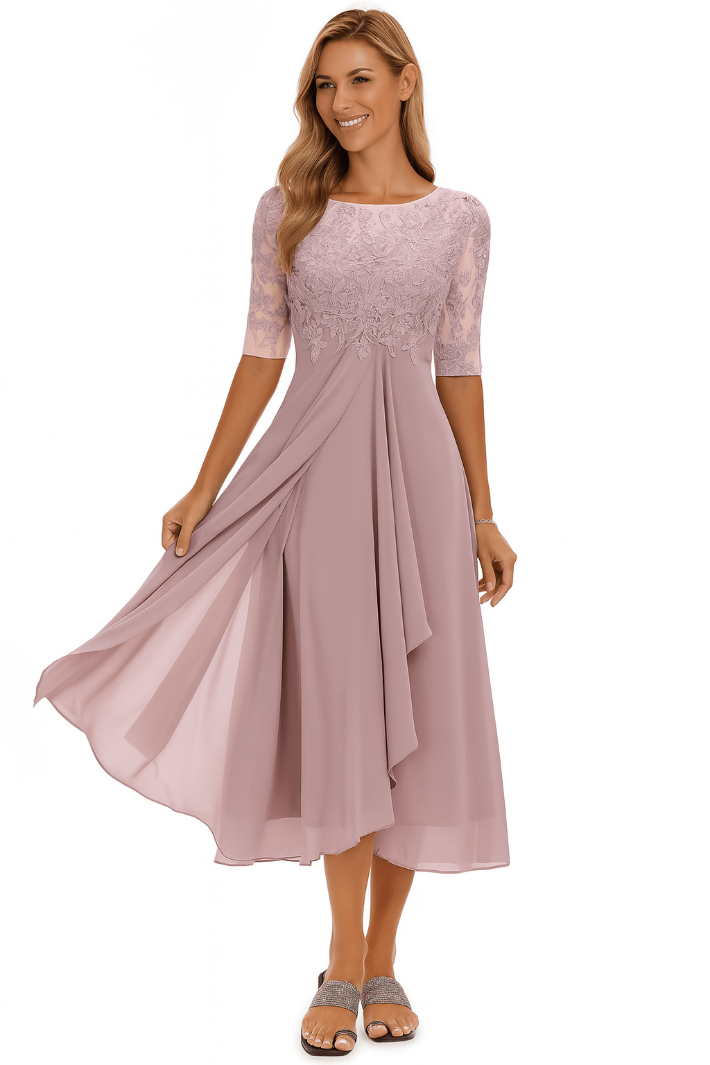 Valentina | Vestido Renda, Manga 3/4 - Ines Braga