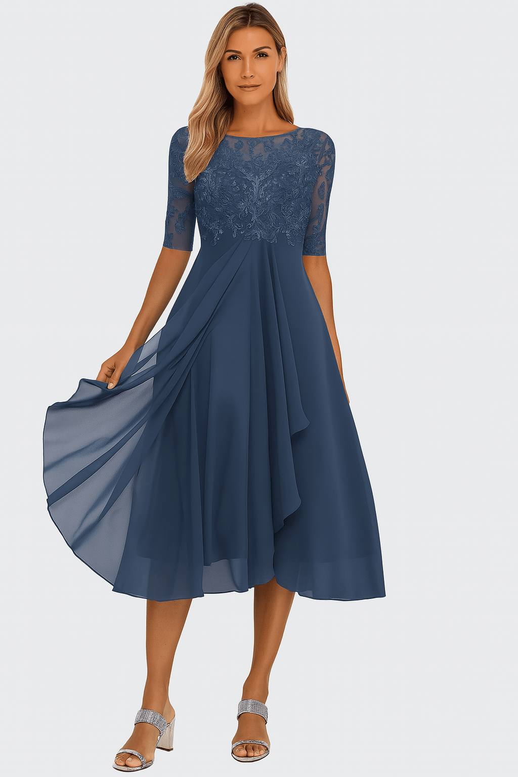 Valentina | Vestido Renda, Manga 3/4 - Ines Braga