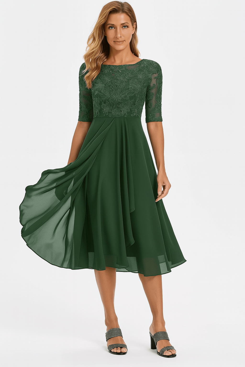 Valentina | Vestido Renda, Manga 3/4 - Ines Braga