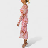 Valeria - Vestido Midi em Chiffon Floral - Ines Braga