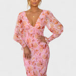 Valeria - Vestido Midi em Chiffon Floral - Ines Braga