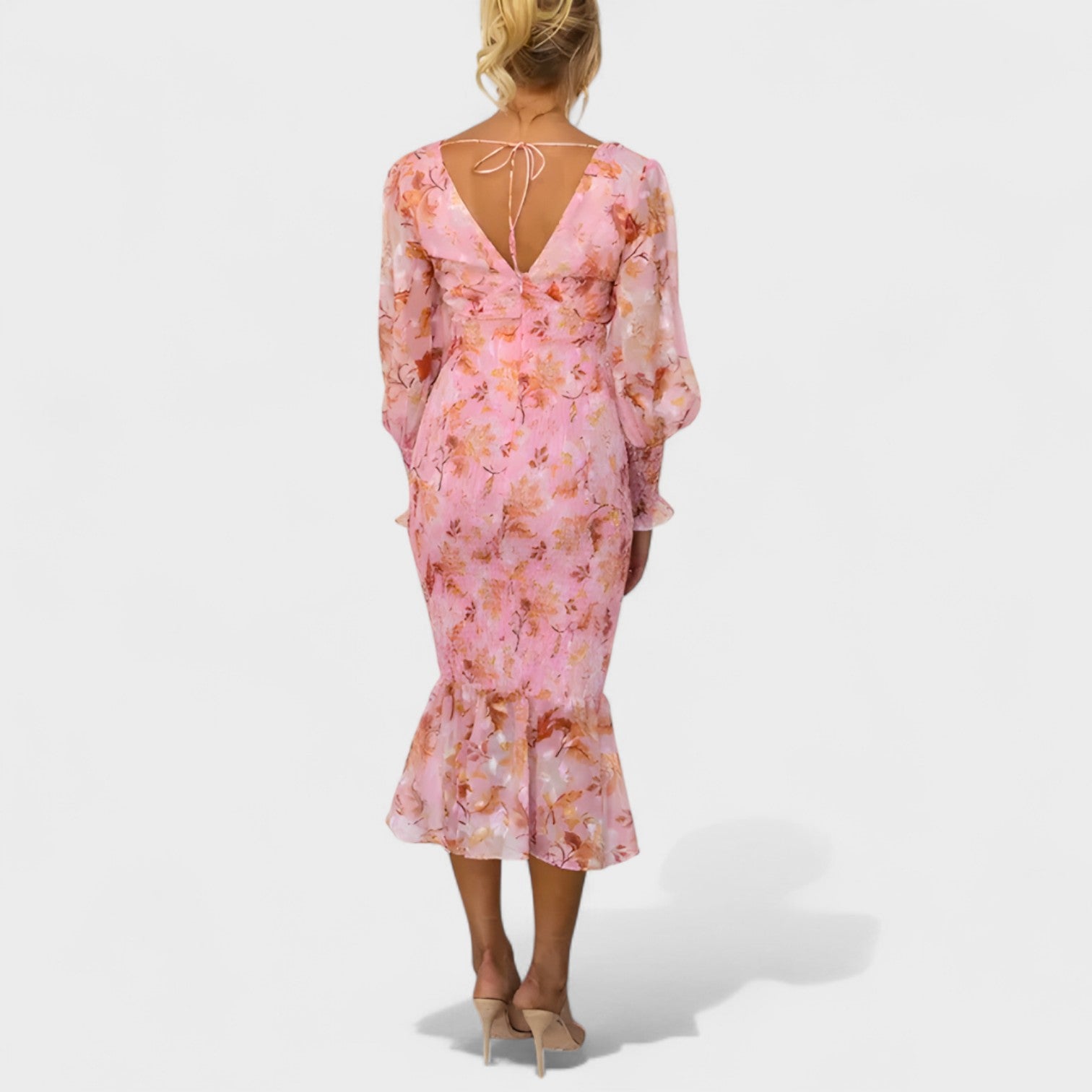Valeria - Vestido Midi em Chiffon Floral - Ines Braga