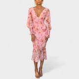 Valeria - Vestido Midi em Chiffon Floral - Ines Braga