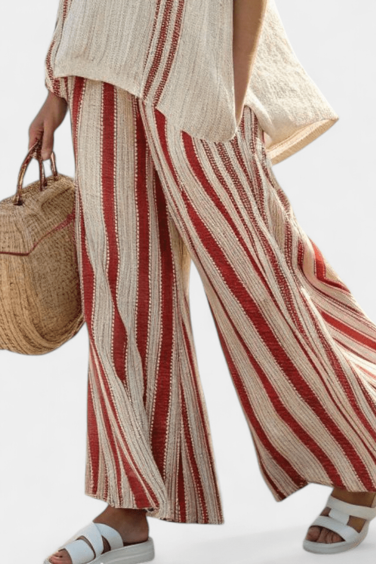 Vanessa| Conjunto Elegante Com Riscas Vermelhas Textura - Ines Braga