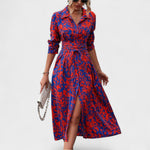 Vestido Bianca – Estilo Animal Print Azul e Vermelho - Ines Braga