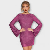 Vestido de lantejoulas com costas abertas e mangas compridas - Ines Braga