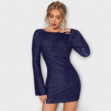 Vestido de lantejoulas com costas abertas e mangas compridas - Ines Braga