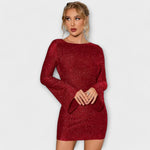 Vestido de lantejoulas com costas abertas e mangas compridas - Ines Braga