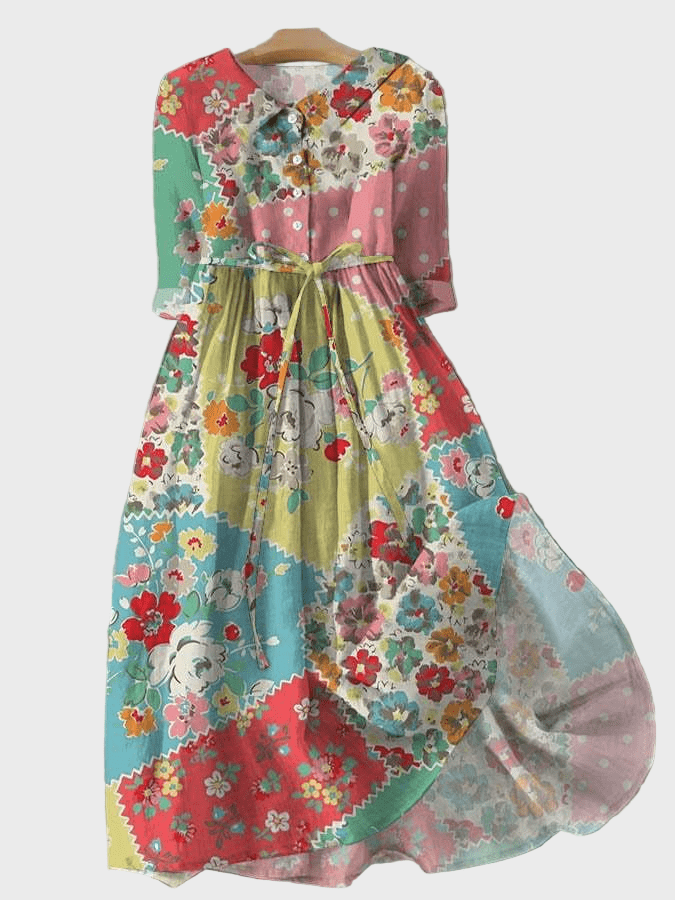 Vestido Floral Colorido em Estilo Patchwork - Ines Braga